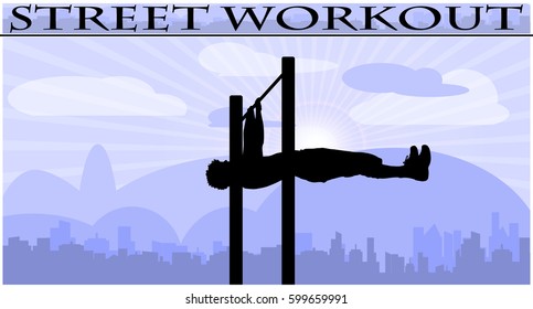 Vector illustration silhouettes of street workout people on city background 