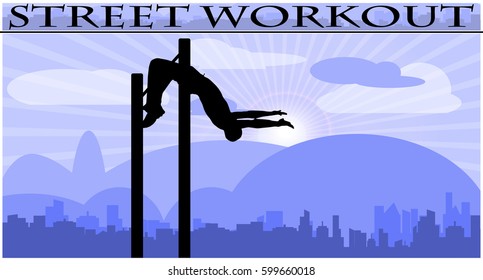 Vector illustration silhouettes of street workout people on city background 