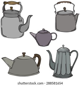vector illustration of silhouettes of teapots