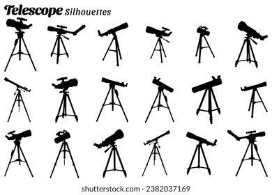 Vector illustration of silhouettes of telescope set