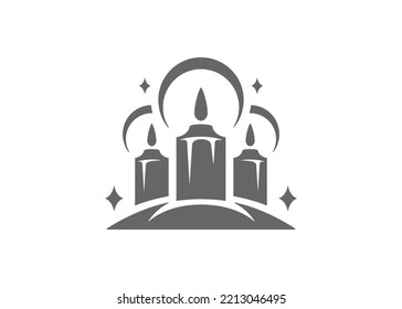 Vector illustration of silhouettes of traditional candles burning and glowing during holiday celebration on Christmas eve
