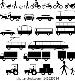 Vector illustration of silhouettes of transportation icons