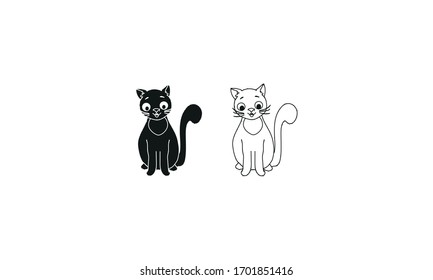 Vector illustration of silhouettes of two cats white and black on a white background.