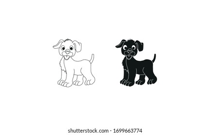 Dibujo vectorial de siluetas de dos perros de fondo blanco y negro