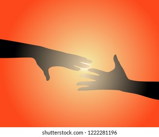 Vector illustration of silhouettes of two hands