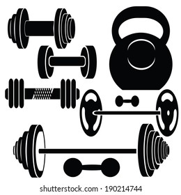 Vector Illustration with Silhouettes of Weights  on a White Background for Your Design