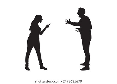 Vector illustration of silhouettes of a woman and a man. People are screaming and fighting.