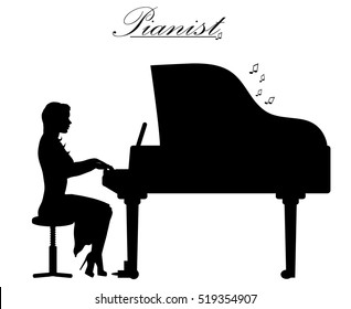 Vector illustration silhouettes  of woman play piano