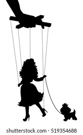 Vector illustration silhouettes woman of symbol marionette