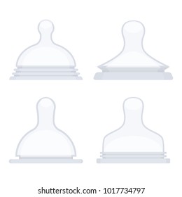 Vector illustration of silicone nipples for feeding bottles. Baby care equipment