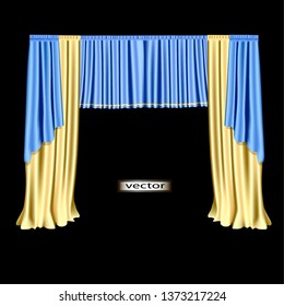 Vector illustration silk curtains repainted two colors blue and yellow beautiful drapery fabric on Windows
