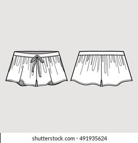 Vector illustration of silk shorts. Front and back views