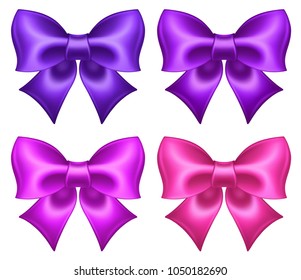Vector illustration - silk ultra violet and pink bows for greeting cards, business cards and gift cards