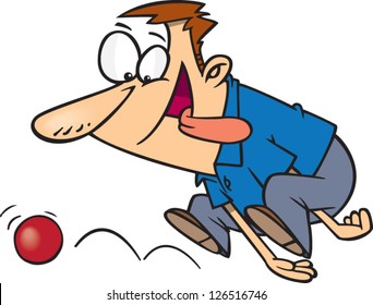 Vector Illustration Of Silly Man Chasing Bouncing Ball