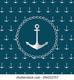 Vector illustration silver anchor with rope border.