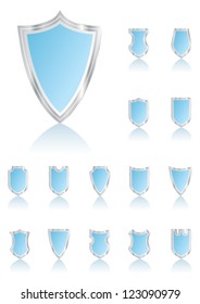 Vector illustration of silver blue shields.