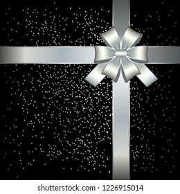 Vector illustration of Silver bow on black with sparkles background