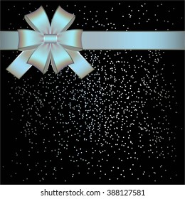 Vector illustration of Silver bow on a black with sparkles background.