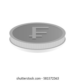 Vector illustration of a silver coin with symbol of franc.