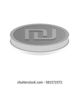 Vector illustration of a silver coin with symbol of shekel.