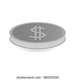 Vector illustration of a silver coin with symbol of dollar.