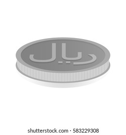 Vector illustration of a silver coin with symbol of rial, riyal.