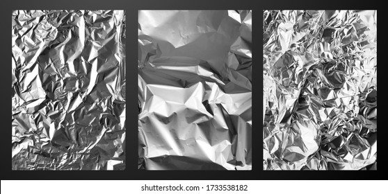 vector illustration silver foil texture. graphics background for design. rumpled foil - Shutterstock ID 1733538182