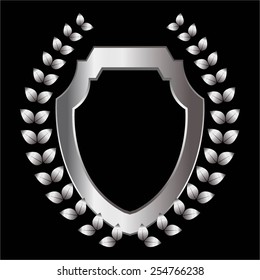 Vector illustration of Silver frame and a laurel wreath on the black.