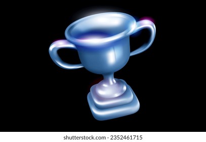 Vector illustration of silver glowing winner cup on black background. 3d style design of winner silver award for web, site, banner, poster