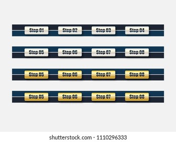 Vector illustration of silver and gold isolated button, designed for eight steps use for web template.