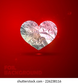 vector illustration of silver heart with foil texture. Valentines Day postcard or greeting card design