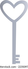 Vector illustration of silver heart shaped key design