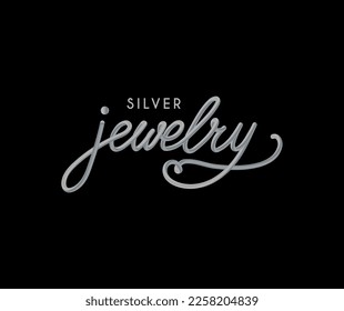 Vector illustration of Silver Jewelry handwritten text with metallic gradient and 3D effect for banner, label, poster, decoration, postcard, store, advertisement, merchandise. EPS 10.