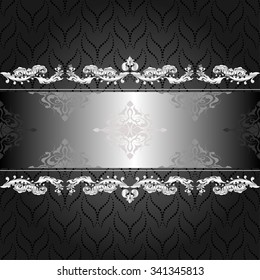 Vector illustration of a SILVER lace pattern or Baroque, Victorian style. 
Luxury design with space for text and background of a similar element. 
For wedding invitations, greeting cards.