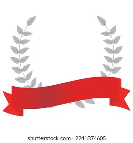 Vector illustration of silver laurel and red ribbon.