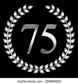 Vector illustration of Silver laurel wreath, seventy five