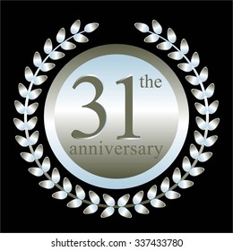 Vector illustration of Silver laurel wreath on a black background. 31 the anniversary
