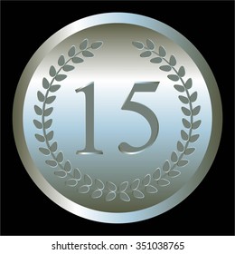 Vector illustration of Silver laurel wreath on a black background. Anniversary - 15.