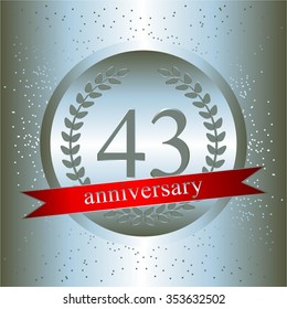 Vector illustration of Silver laurel wreath on a silver background. Anniversary - 43