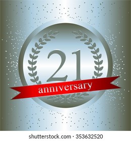 Vector illustration of Silver laurel wreath on a silver background. Anniversary - 21