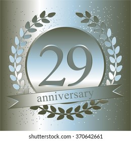 Vector illustration of Silver laurel wreath and ribbon. Anniversary - 29.
