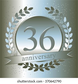 Vector illustration of Silver laurel wreath and ribbon. Anniversary - 36.