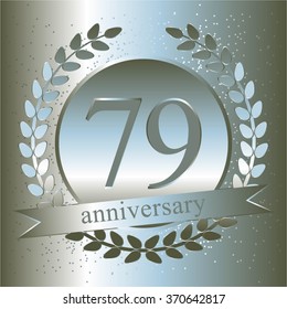 Vector illustration of Silver laurel wreath and ribbon. Anniversary - 79.