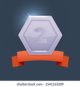 Vector illustration of silver medal for the 2nd place. Stylish and shiny, isolated. Award or achievement for game ui, reward for winner, element for sport designs.