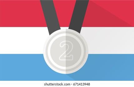 vector illustration of silver medal with number two on luxembourg flag background