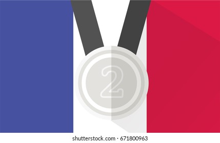 vector illustration of silver medal with number two on france flag background
