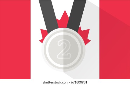 vector illustration of silver medal with number two on canada flag background