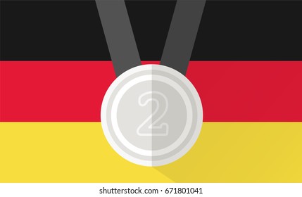 vector illustration of silver medal with number two on germany flag background