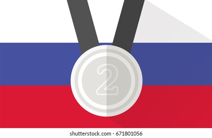 vector illustration of silver medal with number two on russia flag background