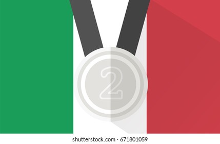 vector illustration of silver medal with number two on italy flag background